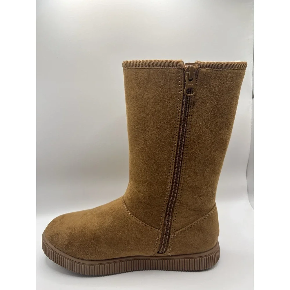 Cat & Jack Girls Winter Boots Size 1‎ Tan Faux Suede Pull On Cozy Lined School